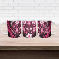 Personalised Memorial Breast Cancer Awareness Ceramic Mug Plumeria Floral Tribal Pattern - Polynesian Pride