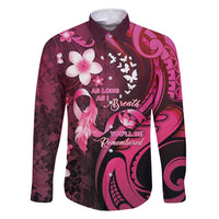 Personalised Memorial Breast Cancer Awareness Family Matching Long Sleeve Bodycon Dress and Hawaiian Shirt Plumeria Floral Tribal Pattern LT05 Dad's Shirt - Long Sleeve Black - Polynesian Pride