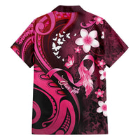 Personalised Memorial Breast Cancer Awareness Family Matching Off The Shoulder Long Sleeve Dress and Hawaiian Shirt Plumeria Floral Tribal Pattern LT05 - Polynesian Pride