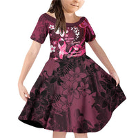 Personalised Memorial Breast Cancer Awareness Family Matching Off Shoulder Short Dress and Hawaiian Shirt Plumeria Floral Tribal Pattern LT05 Daughter's Dress Black - Polynesian Pride