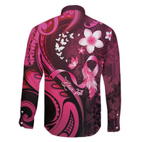 Personalised Memorial Breast Cancer Awareness Family Matching Off Shoulder Short Dress and Hawaiian Shirt Plumeria Floral Tribal Pattern LT05 - Polynesian Pride