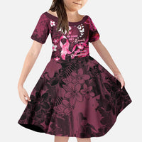 Personalised Memorial Breast Cancer Awareness Family Matching Short Sleeve Bodycon Dress and Hawaiian Shirt Plumeria Floral Tribal Pattern LT05 Daughter's Dress Black - Polynesian Pride
