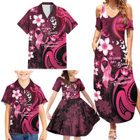 Personalised Memorial Breast Cancer Awareness Family Matching Summer Maxi Dress and Hawaiian Shirt Plumeria Floral Tribal Pattern - Polynesian Pride