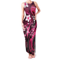 Personalised Memorial Breast Cancer Awareness Family Matching Tank Maxi Dress and Hawaiian Shirt Plumeria Floral Tribal Pattern LT05 Mom's Dress Black - Polynesian Pride