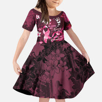 Personalised Memorial Breast Cancer Awareness Kid Short Sleeve Dress Plumeria Floral Tribal Pattern - Polynesian Pride