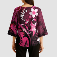 Personalised Memorial Breast Cancer Awareness Kimono Sleeve Blouse Plumeria Floral Tribal Pattern - Polynesian Pride