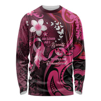 Personalised Memorial Breast Cancer Awareness Long Sleeve Shirt Plumeria Floral Tribal Pattern - Polynesian Pride