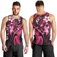 Personalised Memorial Breast Cancer Awareness Men Tank Top Plumeria Floral Tribal Pattern - Polynesian Pride