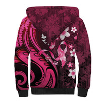 Personalised Memorial Breast Cancer Awareness Sherpa Hoodie Plumeria Floral Tribal Pattern - Polynesian Pride