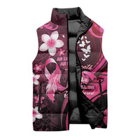 Personalised Memorial Breast Cancer Awareness Sleeveless Puffer Jacket Plumeria Floral Tribal Pattern - Polynesian Pride