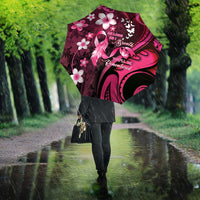 Memorial Breast Cancer Awareness Umbrella Plumeria Floral Tribal Pattern - Polynesian Pride