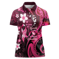 Personalised Memorial Breast Cancer Awareness Women Polo Shirt Plumeria Floral Tribal Pattern LT05 Female Black - Polynesian Pride