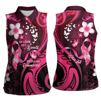 Personalised Memorial Breast Cancer Awareness Women Sleeveless Polo Shirt Plumeria Floral Tribal Pattern - Polynesian Pride