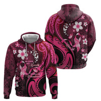 Personalised Memorial Breast Cancer Awareness Zip Hoodie Plumeria Floral Tribal Pattern - Polynesian Pride