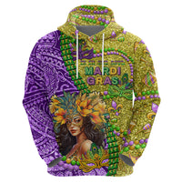 Personalised Hawaii Mardi Gras Zip Hoodie Polynesian Pattern With Glitter Style LT05 - Polynesian Pride