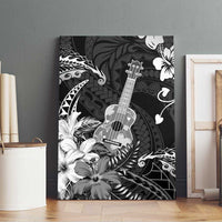 Hawaii Ukulele Canvas Wall Art Polynesian Pattern Mix Hibiscus Black Version