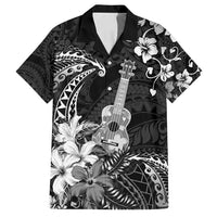 Hawaii Ukulele Family Matching Tank Maxi Dress and Hawaiian Shirt Polynesian Pattern Mix Hibiscus Black Version LT05