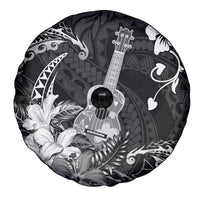 Hawaii Ukulele Spare Tire Cover Polynesian Pattern Mix Hibiscus Black Version