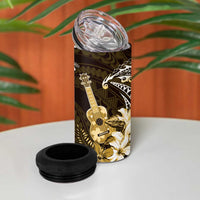 Hawaii Ukulele 4 in 1 Can Cooler Tumbler Polynesian Pattern Mix Hibiscus Gold Version