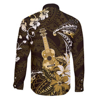 Hawaii Ukulele Family Matching Puletasi and Hawaiian Shirt Polynesian Pattern Mix Hibiscus Gold Version LT05
