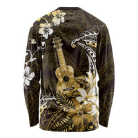 Hawaii Ukulele Long Sleeve Shirt Polynesian Pattern Mix Hibiscus Gold Version LT05