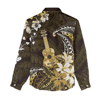 Hawaii Ukulele Women Casual Shirt Polynesian Pattern Mix Hibiscus Gold Version LT05
