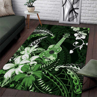 Hawaii Ukulele Area Rug Polynesian Pattern Mix Hibiscus Green Version