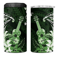 Hawaii Ukulele 4 in 1 Can Cooler Tumbler Polynesian Pattern Mix Hibiscus Green Version