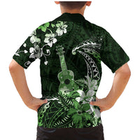 Hawaii Ukulele Family Matching Mermaid Dress and Hawaiian Shirt Polynesian Pattern Mix Hibiscus Green Version LT05