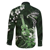 Hawaii Ukulele Family Matching Mermaid Dress and Hawaiian Shirt Polynesian Pattern Mix Hibiscus Green Version LT05