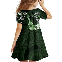 Hawaii Ukulele Family Matching Off The Shoulder Long Sleeve Dress and Hawaiian Shirt Polynesian Pattern Mix Hibiscus Green Version LT05