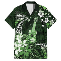 Hawaii Ukulele Family Matching Puletasi and Hawaiian Shirt Polynesian Pattern Mix Hibiscus Green Version LT05
