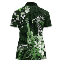 Hawaii Ukulele Women Polo Shirt Polynesian Pattern Mix Hibiscus Green Version LT05