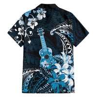 Hawaii Ukulele Family Matching Off Shoulder Maxi Dress and Hawaiian Shirt Polynesian Pattern Mix Hibiscus Blue Version LT05