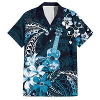 Hawaii Ukulele Family Matching Puletasi and Hawaiian Shirt Polynesian Pattern Mix Hibiscus Blue Version LT05