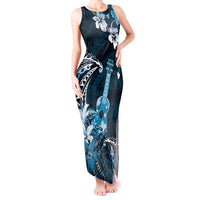 Hawaii Ukulele Tank Maxi Dress Polynesian Pattern Mix Hibiscus Blue Version LT05