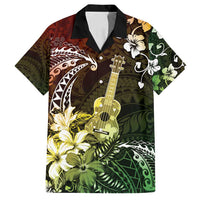 Hawaii Ukulele Family Matching Off Shoulder Maxi Dress and Hawaiian Shirt Polynesian Pattern Mix Hibiscus Reggae Version LT05