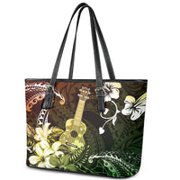 Hawaii Ukulele Leather Tote Bag Polynesian Pattern Mix Hibiscus Reggae Version