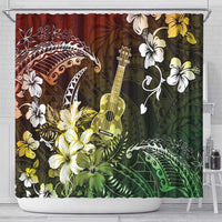 Hawaii Ukulele Shower Curtain Polynesian Pattern Mix Hibiscus Reggae Version