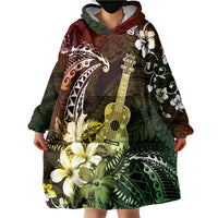 Hawaii Ukulele Wearable Blanket Hoodie Polynesian Pattern Mix Hibiscus Reggae Version LT05