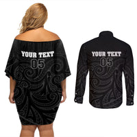 Custom New Zealand Marathon Couples Matching Off Shoulder Short Dress and Long Sleeve Button Shirt Maori Style LT05 - Polynesian Pride