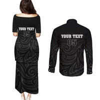 Custom New Zealand Marathon Couples Matching Puletasi and Long Sleeve Button Shirt Maori Style LT05 - Polynesian Pride