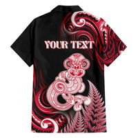 Personalised New Zealand Maori Taniwha Family Matching Off The Shoulder Long Sleeve Dress and Hawaiian Shirt Silver Fern Red Version