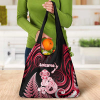 New Zealand Maori Taniwha Grocery Bag Silver Fern Red Version