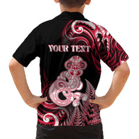 Personalised New Zealand Maori Taniwha Hawaiian Shirt Silver Fern Red Version