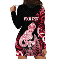 Personalised New Zealand Maori Taniwha Hoodie Dress Silver Fern Red Version LT05 - Polynesian Pride