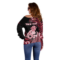Personalised New Zealand Maori Taniwha Off Shoulder Sweater Silver Fern Red Version