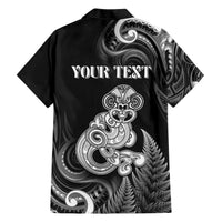 Personalised New Zealand Maori Taniwha Family Matching Short Sleeve Bodycon Dress and Hawaiian Shirt Silver Fern Black Version LT05 - Polynesian Pride