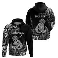 Personalised New Zealand Maori Taniwha Hoodie Silver Fern Black Version