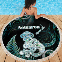 New Zealand Maori Taniwha Beach Blanket Silver Fern Paua Shell Version